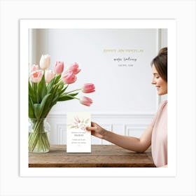 A Minimal And Decorated Nature Inspired Invitation Card A Woman In A Pastel Pink Top Is Gently Layi (1) Art Print