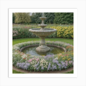 Fountain In A Garden Art Print