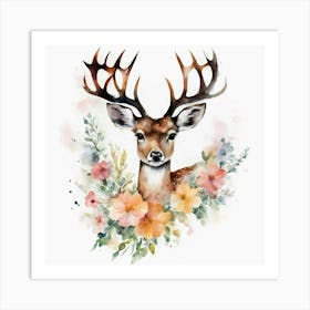 Deer Watercolor Painting 1 Art Print