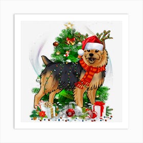 Australian Terrier Christmas Tree Light Pajama Dog Xmas Art Print