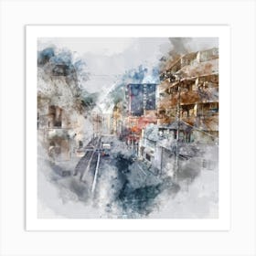 Cityscape Watercolor Painting Art Print