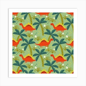 Cute Colorful Dinosaur Seamless Pattern Art Print