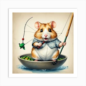 Hamster Fishing 2 Art Print