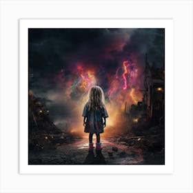 Little Girl Standing In Front Of A Storm Art Print