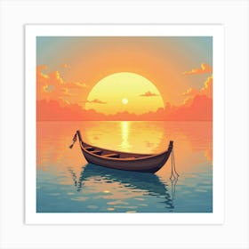 Charming Rowboat Floating In A Watercolor Sunset 1 Art Print