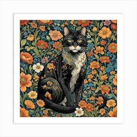 Cat In Flowers 3 Art Print