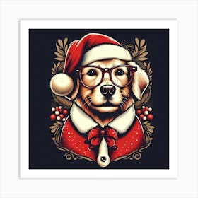 Golden Retriever Santa Art Print