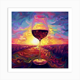 Psychedelic Image Of A Glass Of Red Wine With A Sunset Art Print