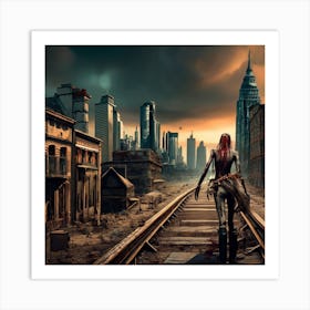 Zombie Girl On Train Tracks Art Print