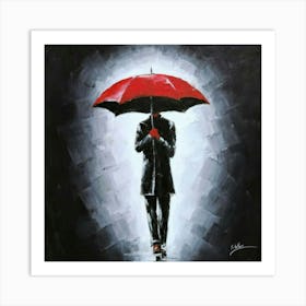 Man With Red Umbrella 2 Art Print