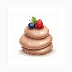 A Delicate Watercolor Portrait Of A Creamy And Smooth Chocolate Mousse With Fresh Berries 1 Art Print