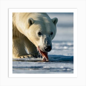 Polar Bear Eating Fish Art Print