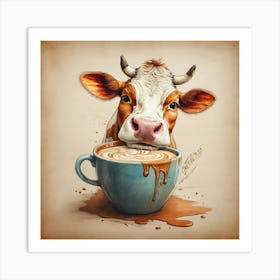 Cow Drinking Coffee Art Print