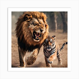 Lion And Tiger Art Print