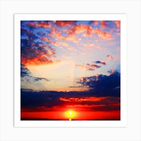 Sunrise Clouds Sky Photo Sun Sea art photography sunset square yellow orange blue living room bedroom Art Print