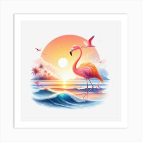 Flamingo At Sunset Art Print