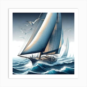 Sailing Ship In Rough Seas Art Print