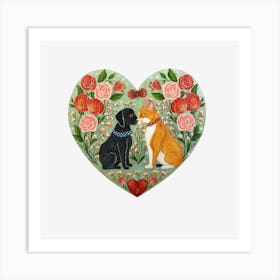 Two Dogs In Love Heart Art Print