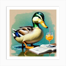 Duck With A Drink 2 Art Print