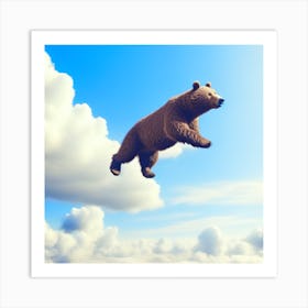 Brown Bear Flying In The Sky Art Print