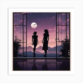 Two Women Looking Out A Window Art Print