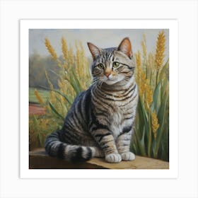 cat in a field portriat Art Print