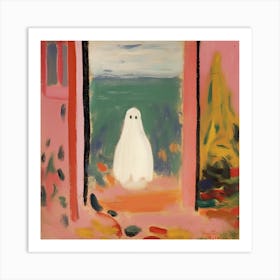 Open Window With A Ghost, Matisse Style, Spooky Halloween Square 3 Art Print