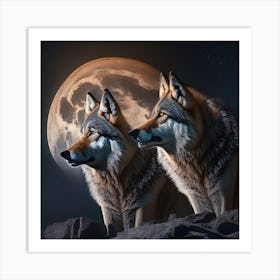 Wolf And Moon 2 Art Print