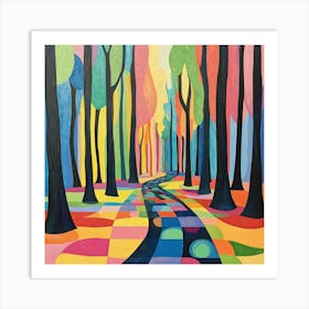 trees with black trunks and leaves in various colors 3 Art Print