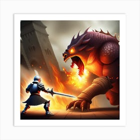 Knight Battling a Fire Breathing Monster Art Print