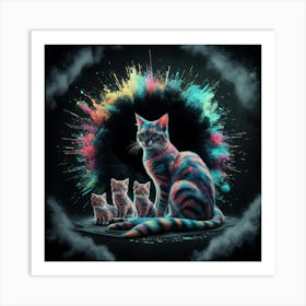 Cat And Kittens Art Print