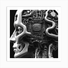 Human Head With Circuit Board Art Print