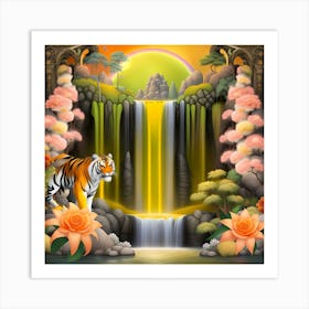 Tiger In The Waterfall 5 Art Print