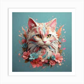 Cat In Flowers Art Print