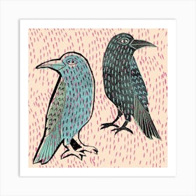 A Crow And His Reflection Square Art Print
