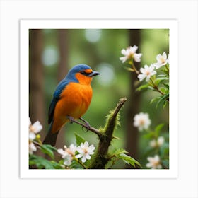 Blue Bird In The Forest Art Print