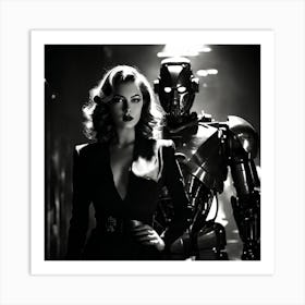 Woman And A Robot Art Print