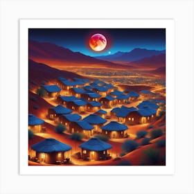 Desert Village At Night Art Print