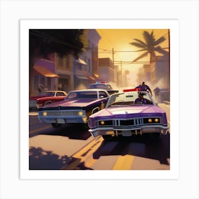 Police Cars On The Street 1 Art Print