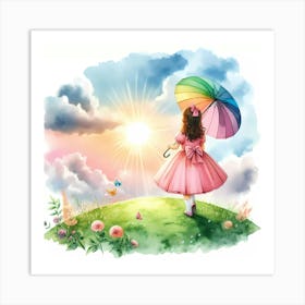 Little Girl With Rainbow Umbrella Art Print