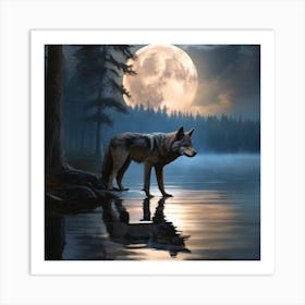 Wolf In The Moonlight Art Print