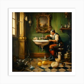 Man In A Bathroom Art Print