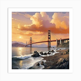 Golden Gate Bridge At Sunset Art Print