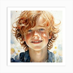 Strawberry Blond Boy Freckles Spread Like A Constellation On His Cheeks Blue Eyes Like Sapphires Art Print