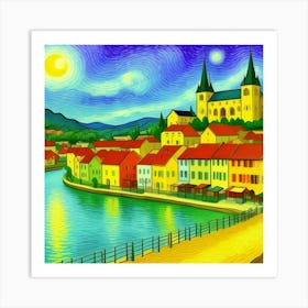 Hidden Gem: A Charming Rustic Village Starry Night 1 Art Print