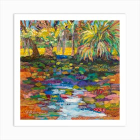 Peaceful Landscape In Florida With Palm Trees Square Art Print