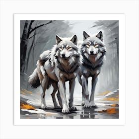 Two Wolves In The Woods Art Print