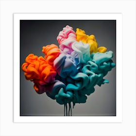 Abstract Long Cloud Of Colourful Smoke On A Grey (2) Art Print