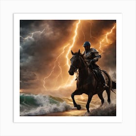 Horse And Rider Through A Storm Art Print