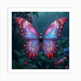 A Surreal Butterfly With Wings Of Shifting, Neon Patterns Fluttering Through A Cosmic Garden 1 Art Print